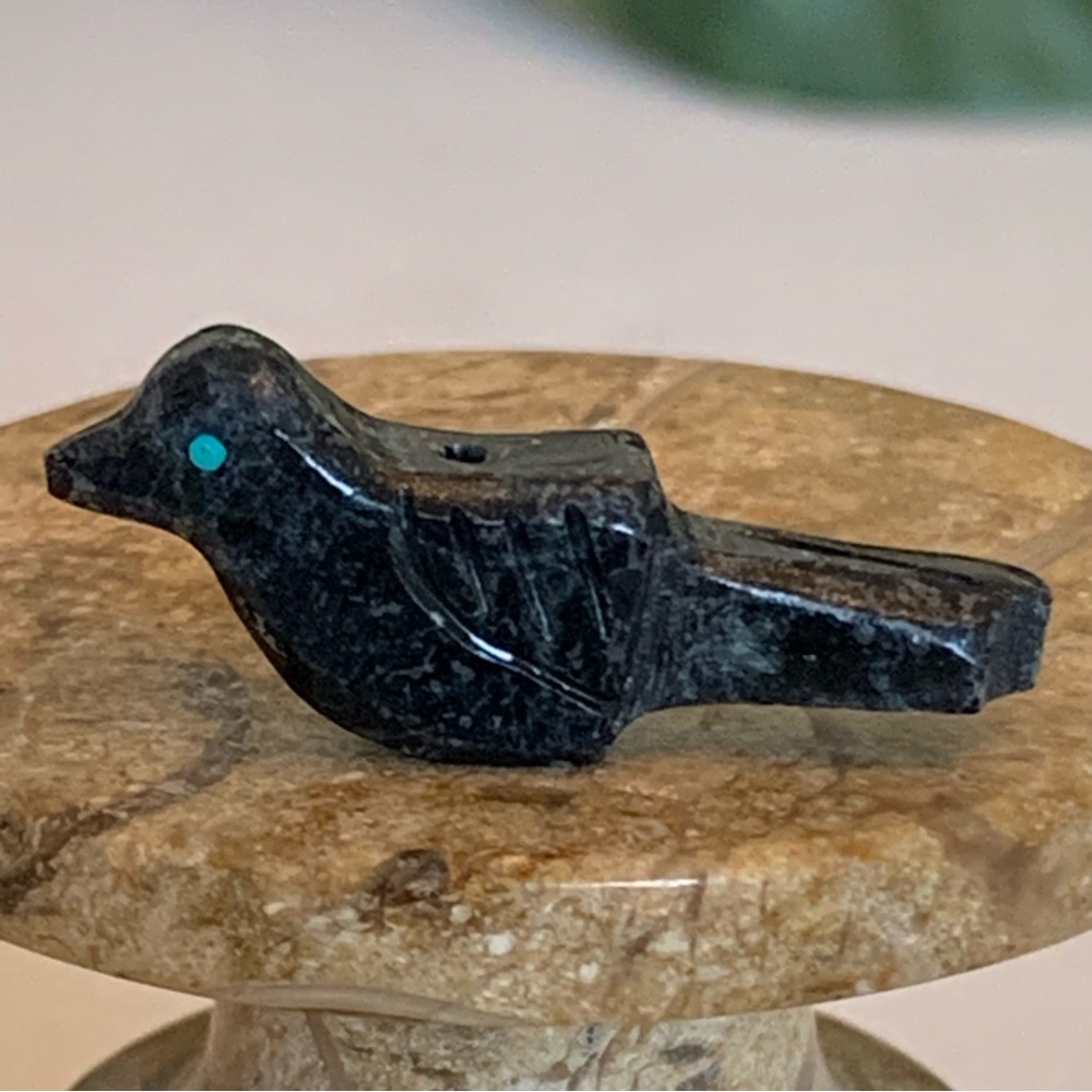 Zuni Style Bird Fetish Bead Drilled Stone Native American Animal Carving 1.1”